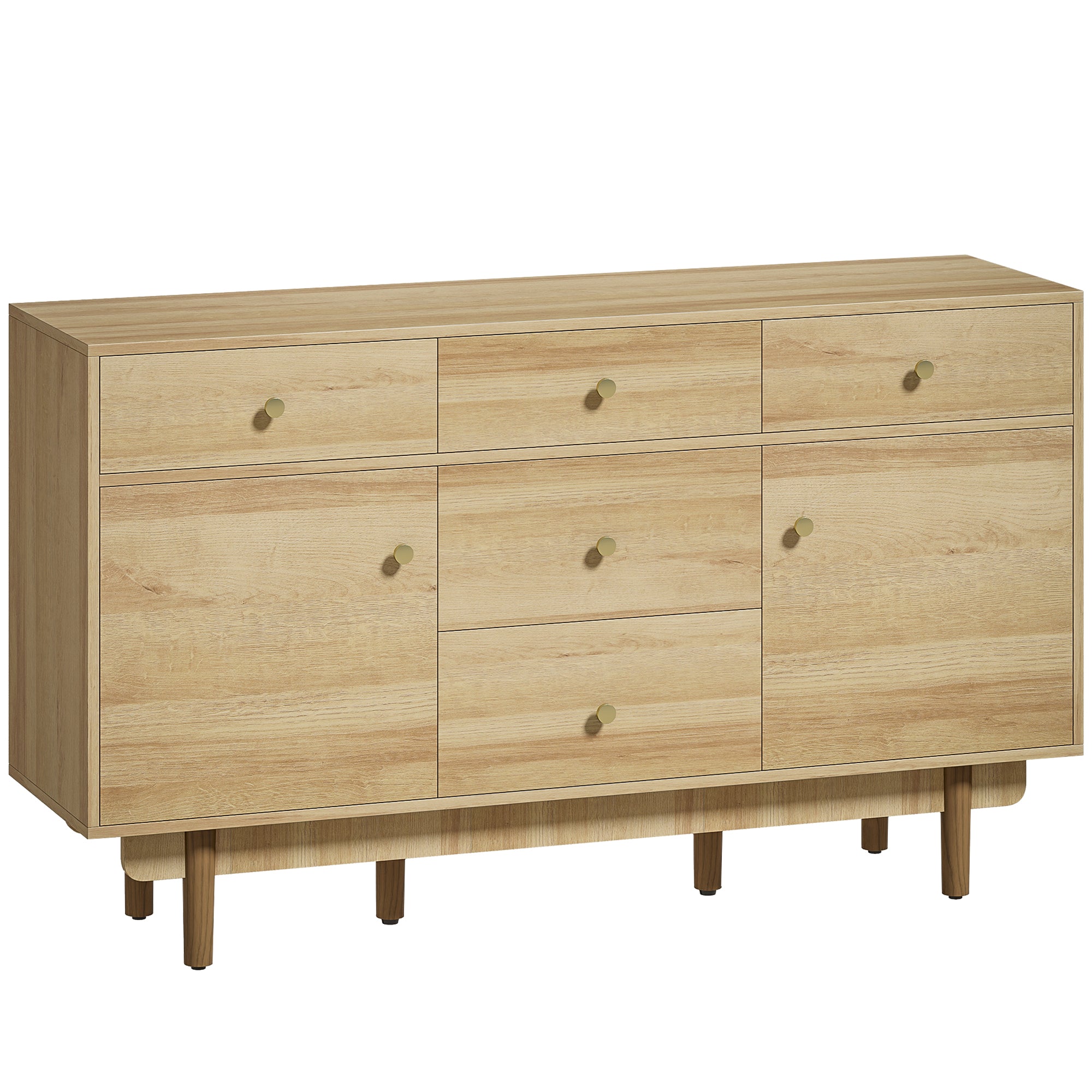 HOMCOM Sideboard with 5 Drawers and 2 Cabinets Buffet Cabinet with Solid Wood Legs 136 cm Walnut 