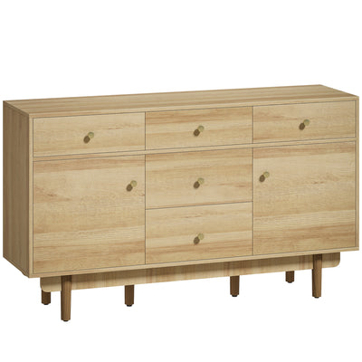 HOMCOM Sideboard with 5 Drawers and 2 Cabinets Buffet Cabinet with Solid Wood Legs 136 cm Walnut 