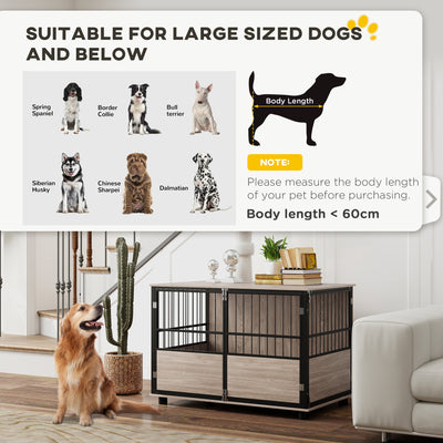 PawHut 100cm Furniture Style Dog Crate Dog Cage End Table Indoor with 3 Doors Soft Washable Cushion, for Large Sized Dogs 