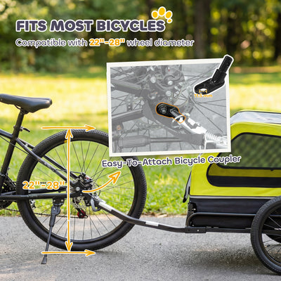 PawHut Dog Bike Trailer with Flip-Down Ramp Tailgate, Quick Release Frame, Universal Bicycle Coupler, Reflectors, Yellow