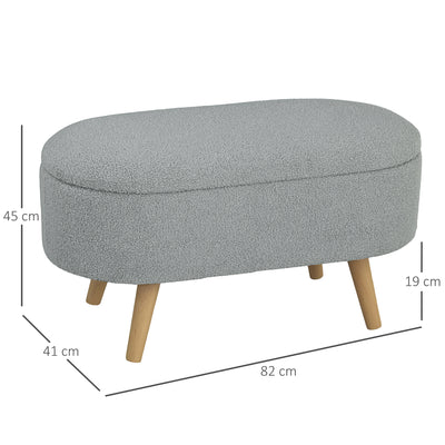 HOMCOM Teddy Fleece Storage Ottoman - Grey 