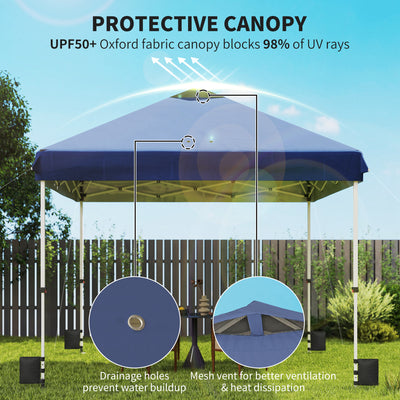 Outsunny 3 x 3 m Pop Up Gazebo with Wheels, UPF50+ One-Touch Outdoor Garden Party Tent Marquee Wedding Awning Canopy, Dark Blue 