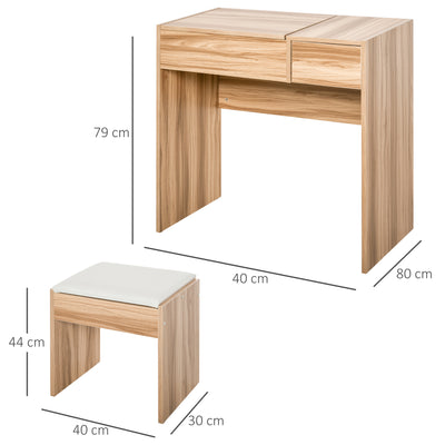 HOMCOM Makeup Desk with Drawer, Vanity Table Set with Flip-up Mirror and Cushioned Stool, Natural 
