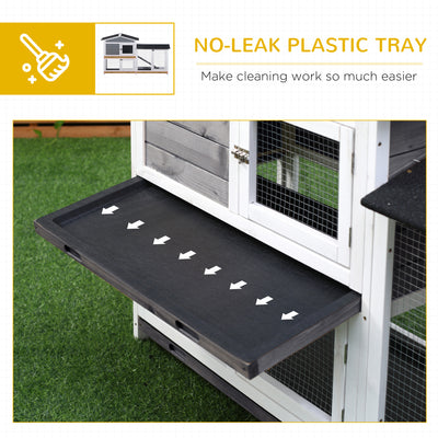 PawHut Wooden 2-Tier Rabbit Hutch w/ Tray Ramp Grey 