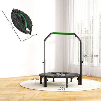 HOMCOM 40" Foldable Mini Fitness Trampoline, with Adjustable Foam Handle, Green 