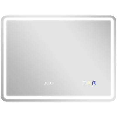 HOMCOM 60 x 80 cm Bluetooth LED Bathroom Mirror with Clock Anti-Fog - Silver Tone 