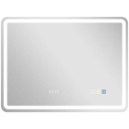 HOMCOM 60 x 80 cm Bluetooth LED Bathroom Mirror with Clock Anti-Fog - Silver Tone