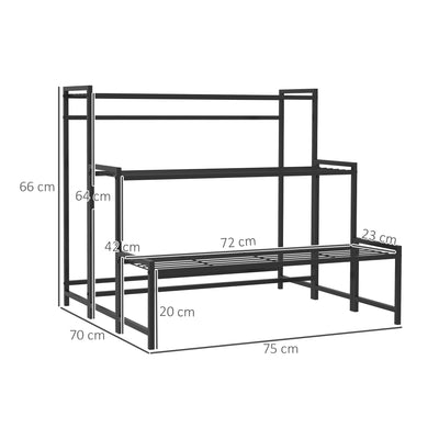 Outsunny Three-Tier Metal Plant Shelf - Black 