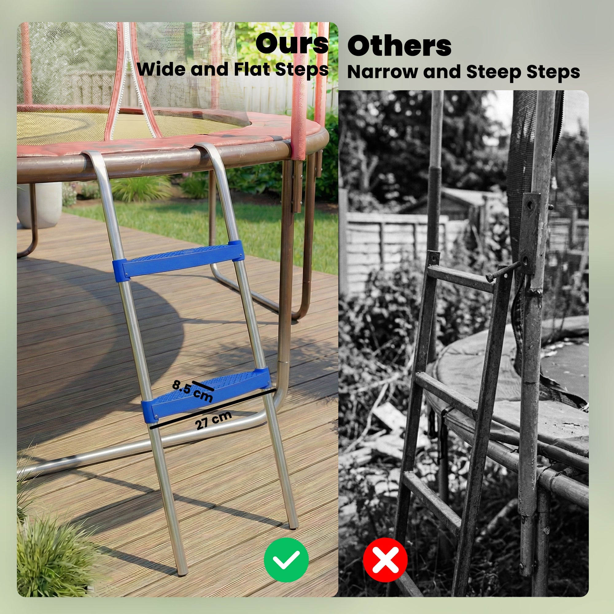 SPORTNOW Trampoline Ladder, 2-Steps with Horizontal Wide Steps, Universal Hook, Galvanised Steel Frame, 150kg Load Capacity 