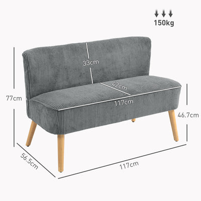HOMCOM Modern Corduroy Double Seat Sofa w/ Wood Frame Foam Padding High Back Soft Comfortable Compact Couch Grey 