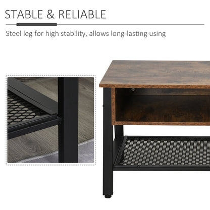 HOMCOM TV Stand Cabinet, Industrial TV Unit for TVs up to 45", 100cm TV Cabinet with 2 Open Compartments and Mesh Bottom Shelf for Living Room, Rustic Brown 