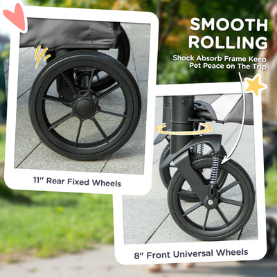 PawHut Easy Folding Pet Stroller for Large Dogs with 4 Big Wheels, Shock Absorb Frame, Safety Leashes, Brakes, Dark Grey 