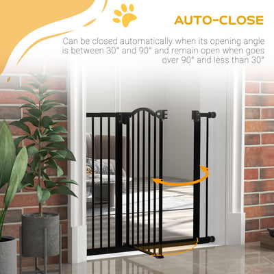 PawHut Metal 74-94cm Adjustable Pet Gate Safety Barrier w/ Auto-Close Door Black 