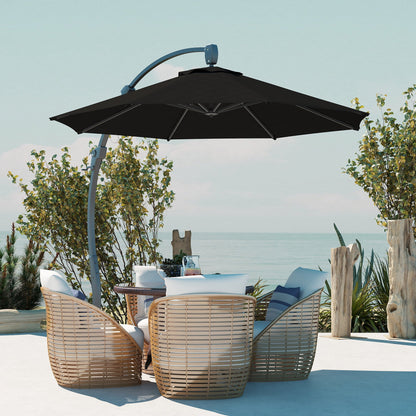 Outsunny 3(m) Garden Cantilever Parasol, Round Overhanging Umbrella with Crank Handle, Cross Base, Aluminium Frame and 360° Rotation, Banana Patio Umbrella for Outdoor Sun Shade, Black 