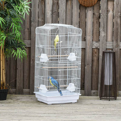 PawHut Large Metal Bird Cage with Perches, Food Bowls, Swing for Budgie, Parakeet, 46.5 x 35.5 x 92cm,White 