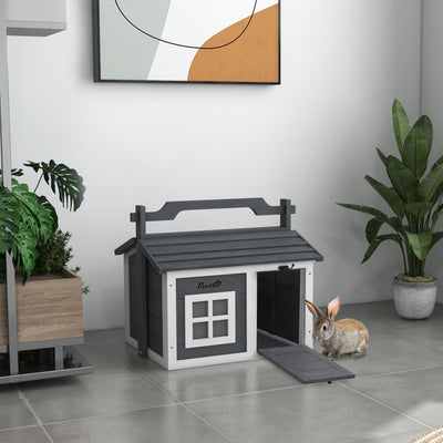 PawHut Indoor Rabbit Hutch, Portable Small Animal House Outdoor, with Top Handle, Openable Roof - Grey 