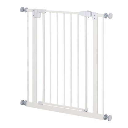 PawHut Pressure Fit Safety Gate, Adjustable Dog Gate, Pet Barrier for for Doorways, Staircases and Hallways with Auto Close, Double Locking, Opening 74-80cm, White 
