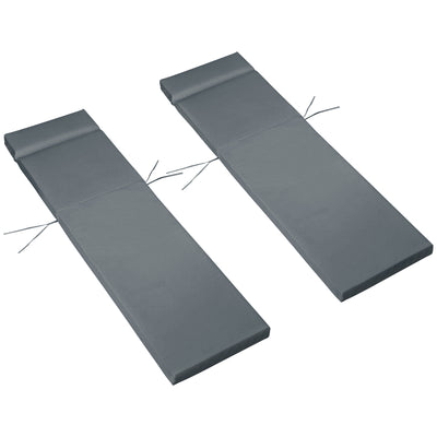 Outsunny Set of 2 Sun Lounger Cushions, Replacement Cushions for Rattan Furniture with Ties, 196 x 55 cm, Dark Grey 