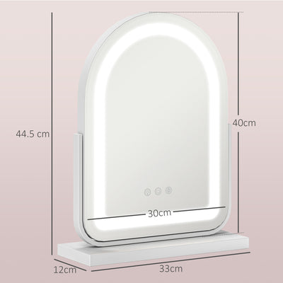 HOMCOM LED Vanity Mirror with Lights, 33 x 44.5cm Lighted Makeup Mirror with 3 Colour, 360\'c2\'b0 Rotation, Touch Screen, for Bedroom and Dressing Room, White 