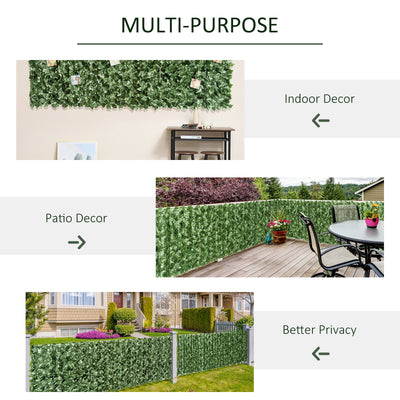 Outsunny 2-Piece Artificial Leaf Hedge Screen Privacy Fence Panel for Garden Outdoor Indoor Decor, Dark Green, 2.4M x 1M 