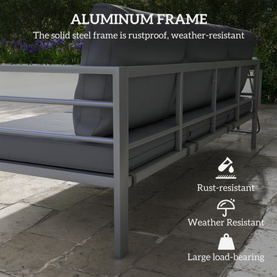 Outsunny Aluminium Three-Seater Garden Bench, with Cushions - Grey 