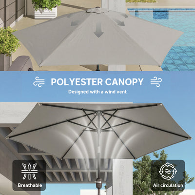 Outsunny 2.6 m Garden Parasol Umbrella with Aluminium Pole, Outdoor Patio Umbrella with Tilt and Crank, Vent, Light Grey 