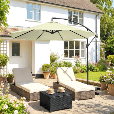 Outsunny 3m Overhanging Cantilever Parasol, with Cross Base - Beige 