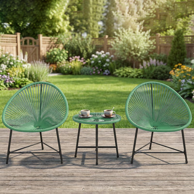 Outsunny Rattan Bistro Set with Acapulco Chairs and Glass Table, Green 