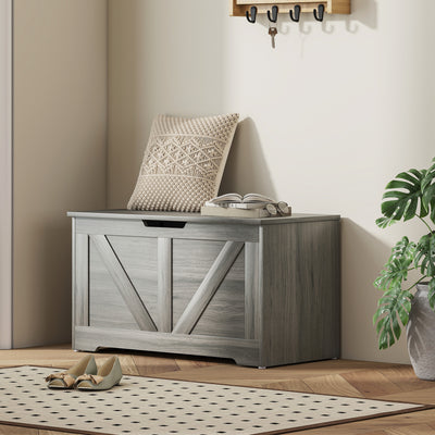 HOMCOM 100L Home Storage Box, with Safety Hinges - Charcoal Grey 