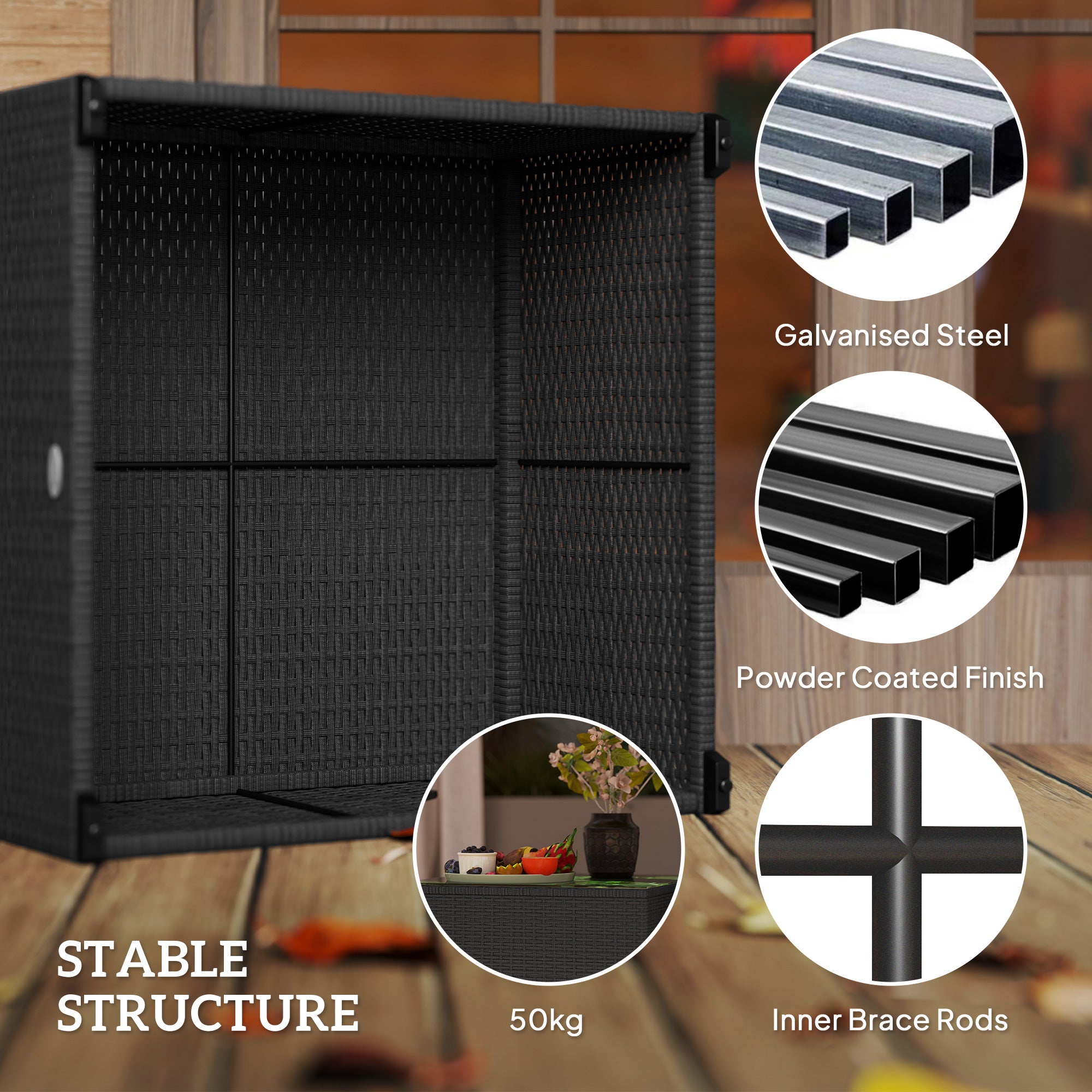 Outsunny 62 x 62cm Glass-Top Rattan Side Table - Black