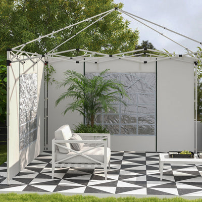 Outsunny Gazebo Side Panels, 2 Pack Sides Replacement, for 3x3(m) or 3x6m Pop Up Gazebo, with Windows and Doors, White 