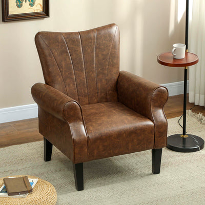 HOMCOM Upholstered Accent Chair with Rolled Arms and Wood Legs, Armchair for Living Room Bedroom, Brown 