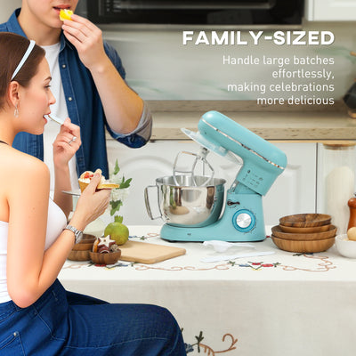 HOMCOM 1300W Kitchen Stand Mixer, with Accessories - Blue 