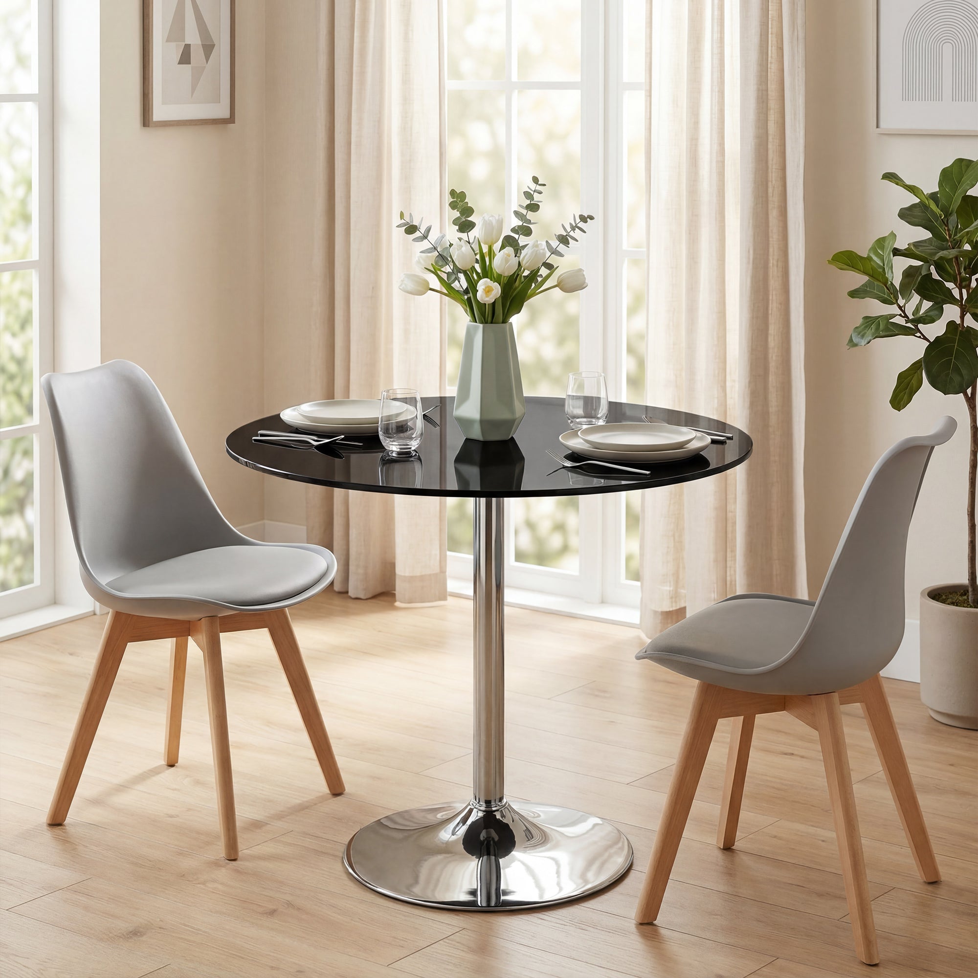 HOMCOM Round Bar Table, Modern Dining Table with Tempered Glass Top and Steel Frame for 4, 80 x 80 x 77cm, Black
