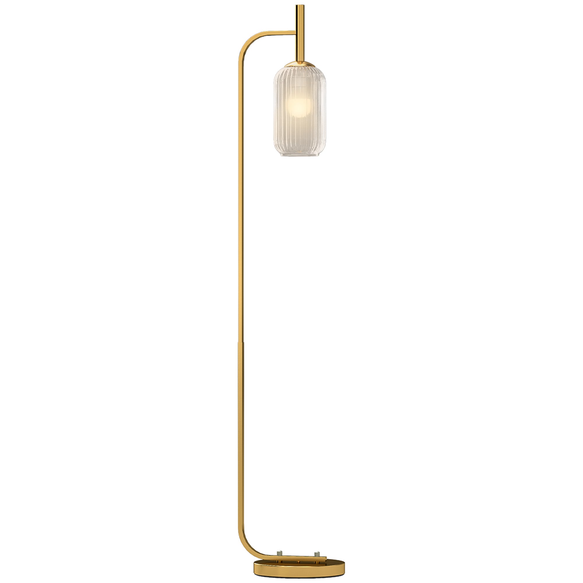 HOMCOM Floor Lamp for Living Room with Glass Lampshade, Modern Standing Lamp with Foot Switch for Bedroom, Bulb not Included, Gold Tone 