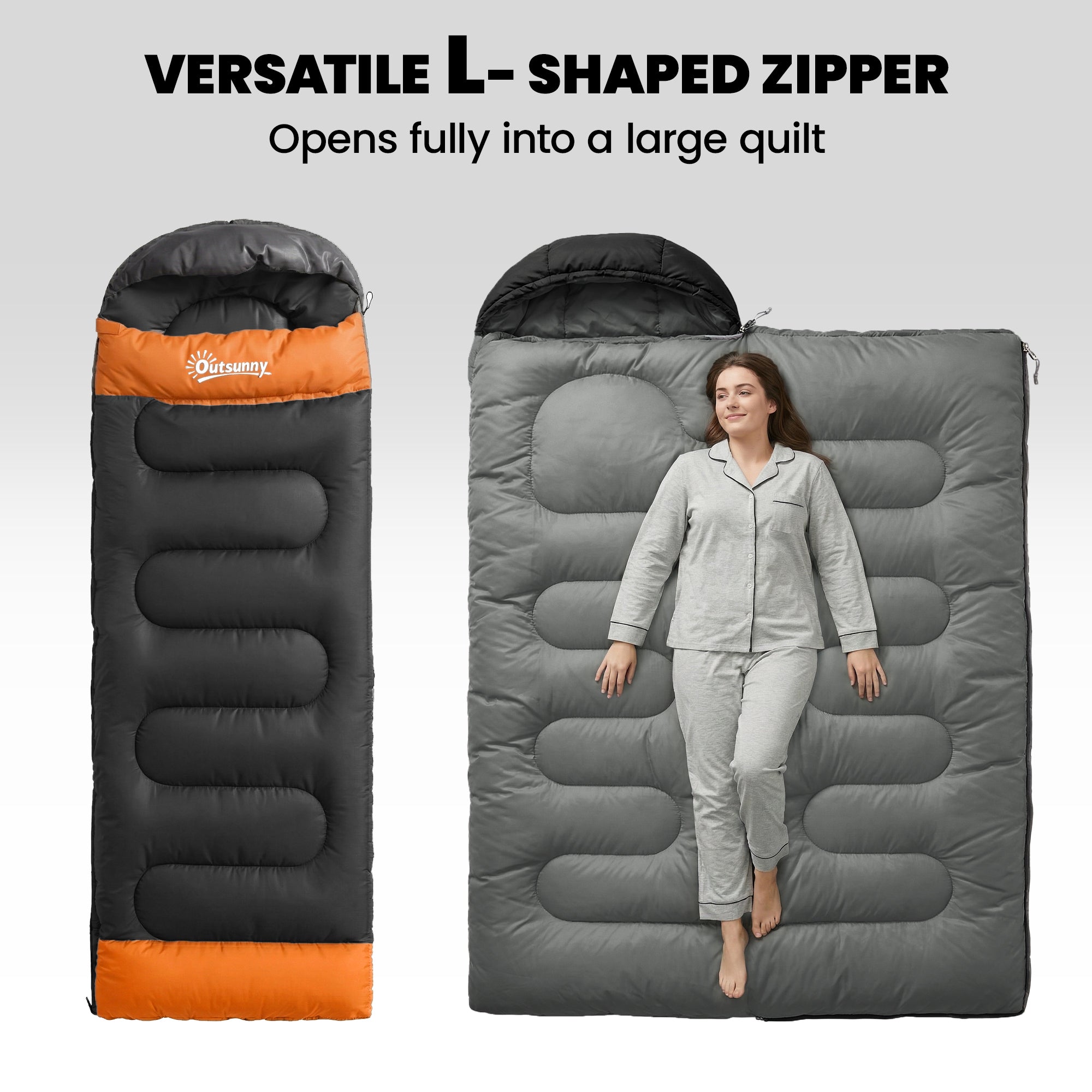 Outsunny Sleeping Bag for Adults, Lightweight & Compact Sleeping Bag, 3 Seasons, Grey 