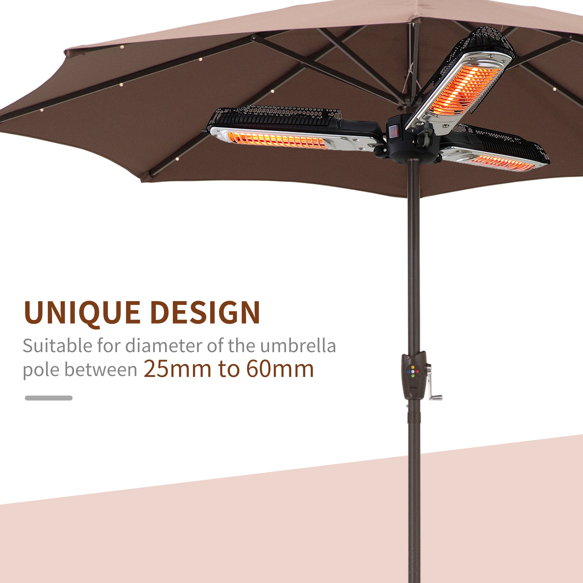 Outsunny Electric Umbrella Parasol Mounted Infrared Heater 2000W Patio Gazebo Outdoor Use 
