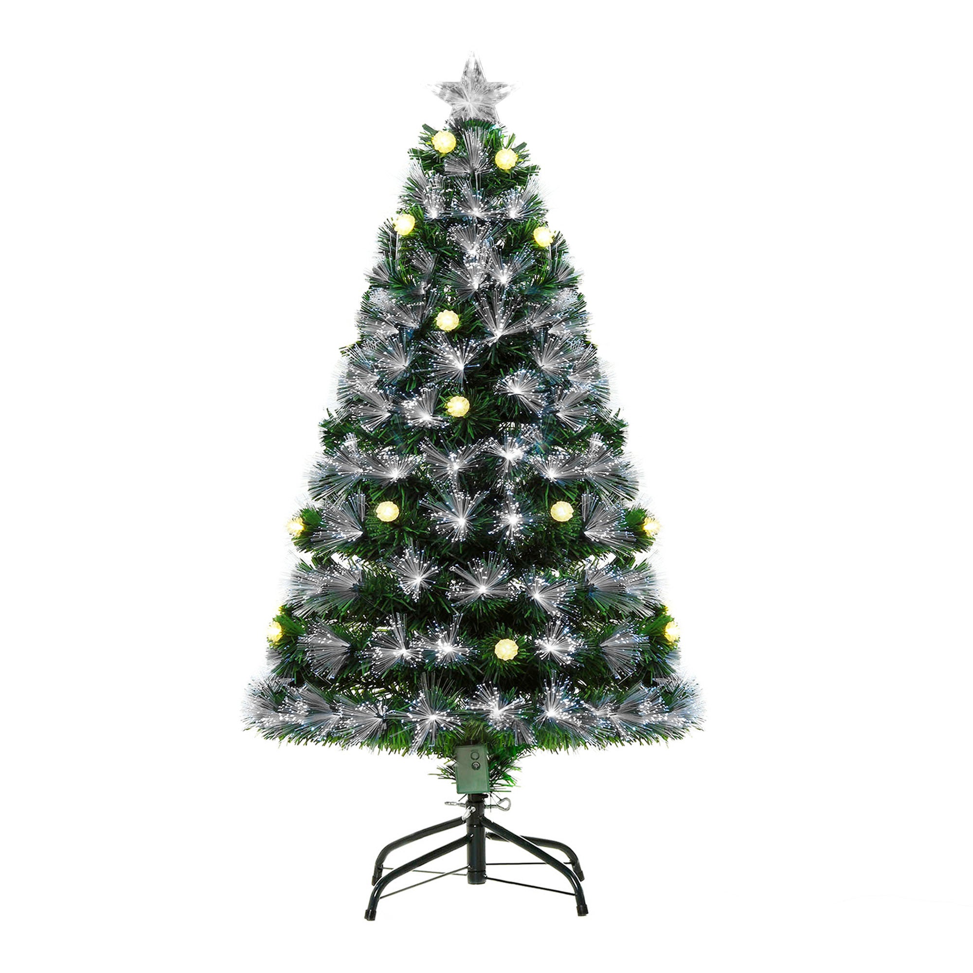 HOMCOM 4ft White Light Artificial Christmas Tree w/ 130 LEDs Star Topper Tri-Base Full Bodied Seasonal Decoration Pre-Lit Home 