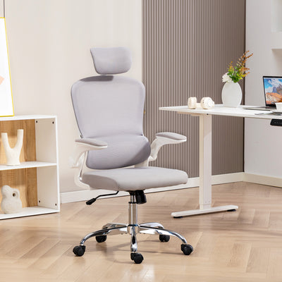 HOMCOM Mesh Back Office Chair, with Lumbar Support - Grey 