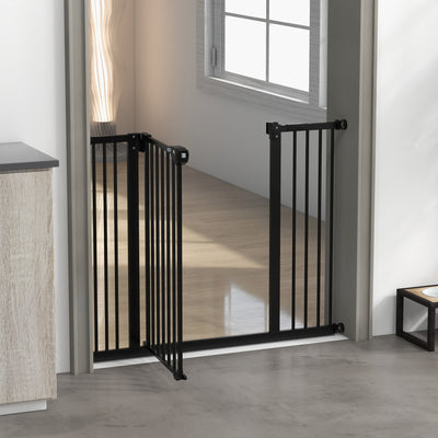 PawHut Metal 74-100cm Wide Adjustable Dog Gate Black 