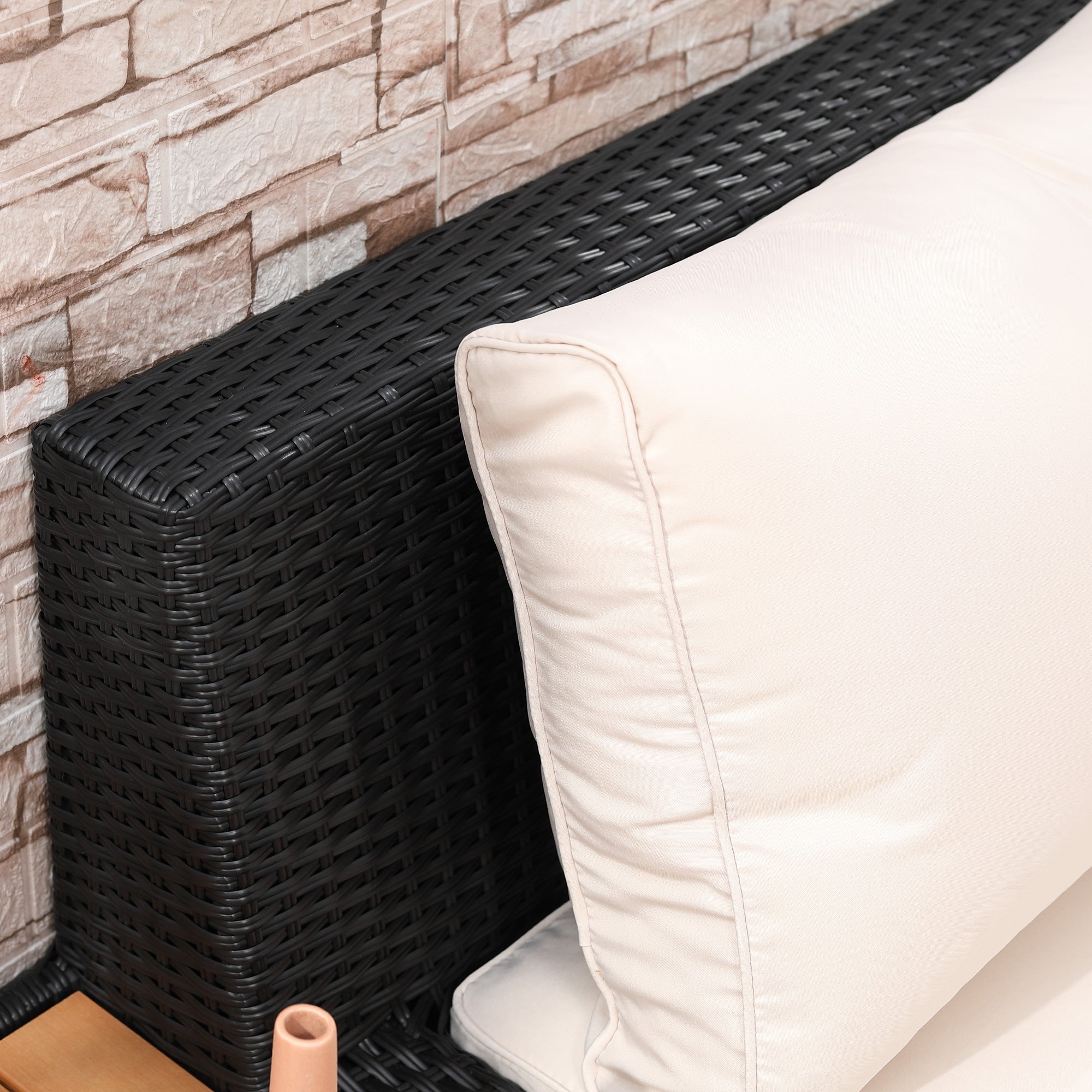 Outsunny 4 PCs Rattan Garden Furniture Outdoor Sectional Corner Sofa and Coffee Table Set  Conservatory Wicker Weave Furniture with Armrest and Cushions - Black 