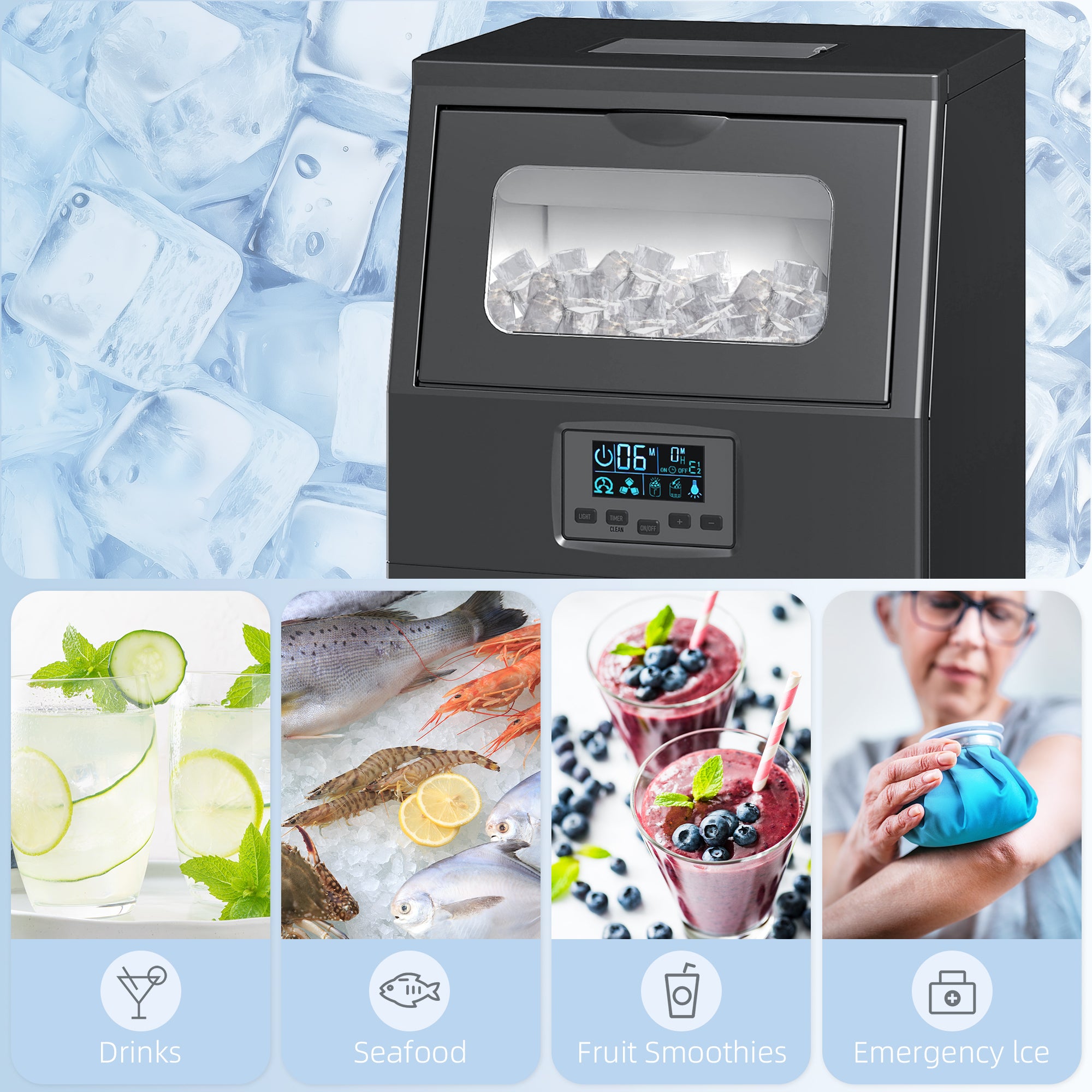 HOMCOM Commercial Ice Maker with 4kg Ice Storage - Black 