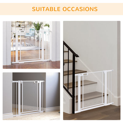 PawHut Pet Safety Gate, for Doorways, Staircases, Hallways, with Extensions Kit, 75-103cm - White 