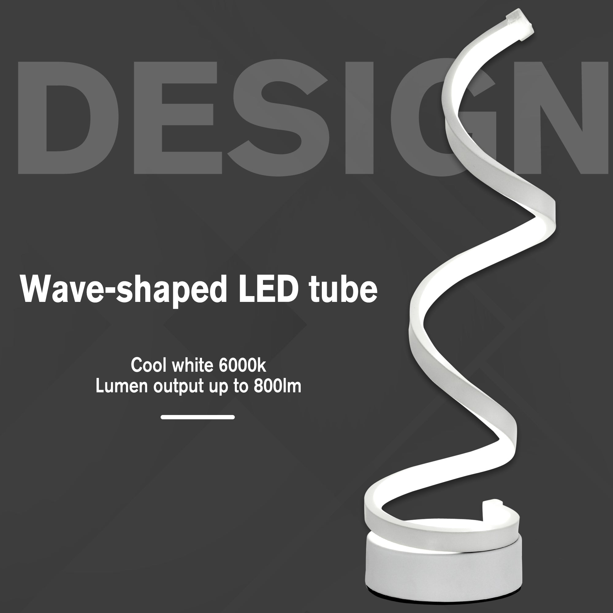 HOMCOM Set of 2 Modern Wave-Shaped LED Table Lamp with Round Metal Base for Living Room, Bedroom, White 