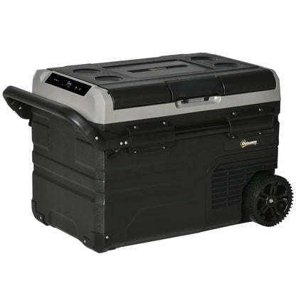 Outsunny 40L Car Refrigerator, Portable Compressor Cooler Box, Fridge Freezer w/ Inner LED Light, Foldable Handles, Cup Holders, 12/24V DC and 110-240V AC for Campervan RV Boat Travel Down to -20\'e2\'84\'83