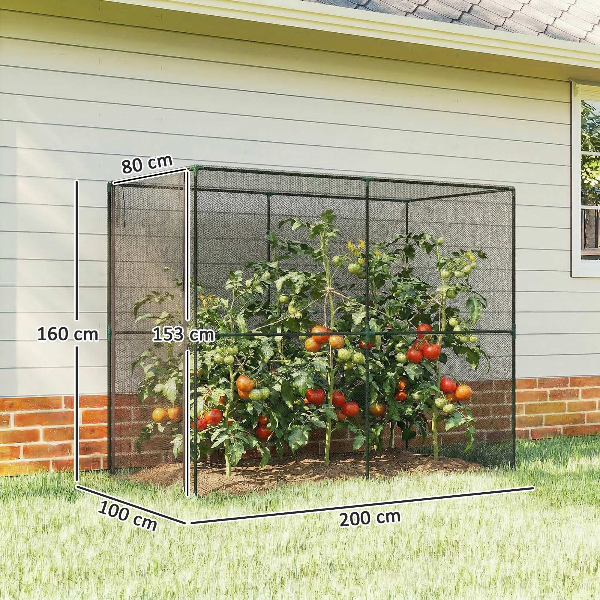Outsunny Fruit Cage Bird Netting, Brassica Cage Plant Protection Tent with Zipped Door, Anti Bird, Insects, Small Animals, Black 
