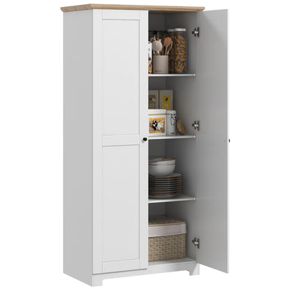 HOMCOM 172cm Kitchen Cupboard, Freestanding Storage Cabinet with Doors and Shelves, Modern 2-Door Kitchen Pantry Cupboard for Dining Room, White 