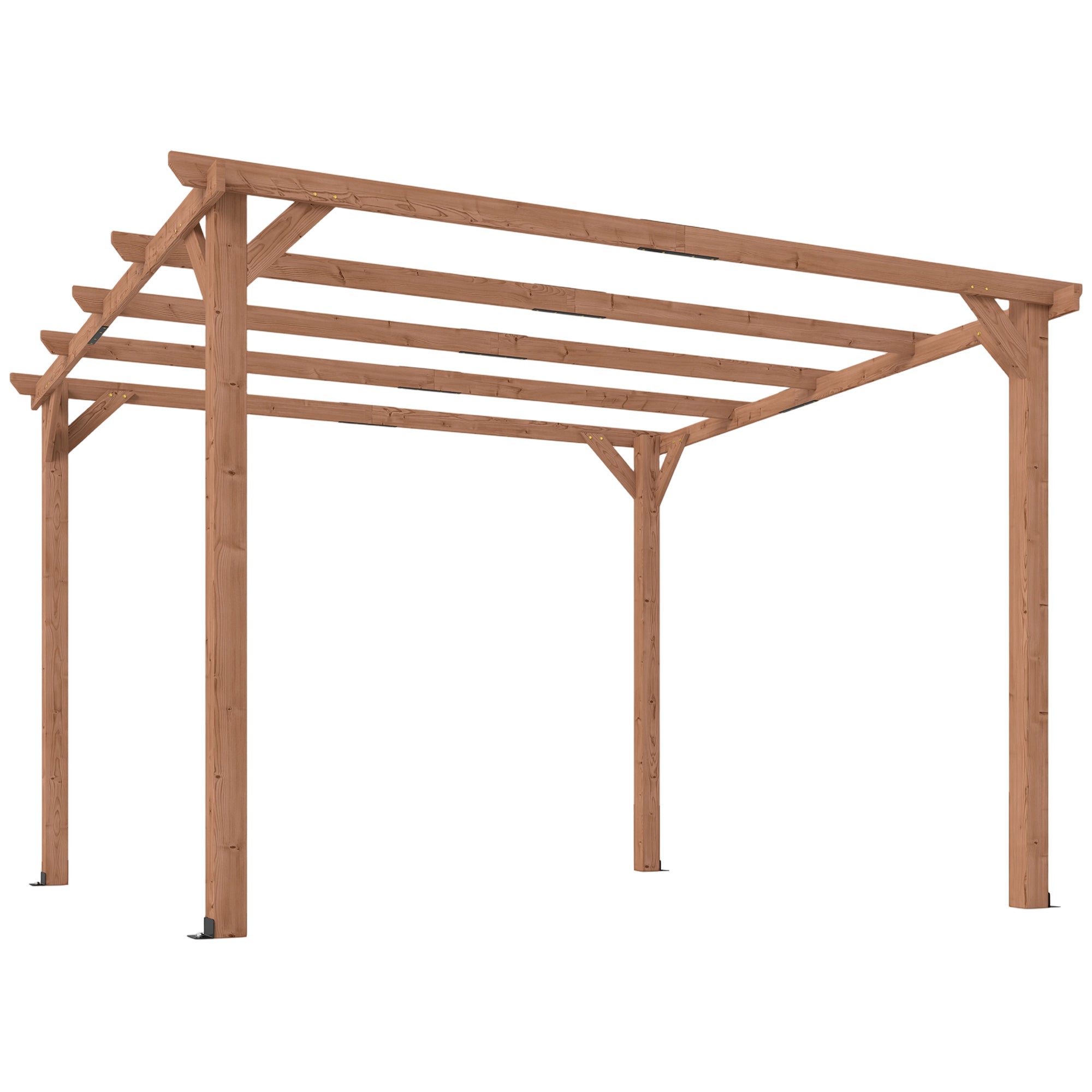 Outsunny 3 x 3 m Wooden Pergola Kit, Garden Pergola Gazebo Grape Trellis with Triangle Supports, 5 Beams, Maple Wood-effect 