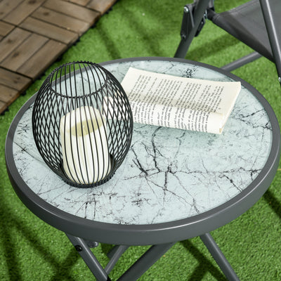 Outsunny \'ce\'a645cm Garden Side Table, Outdoor Round Folding Patio Table with Imitation Marble Glass Top, Small Coffee Table, White 