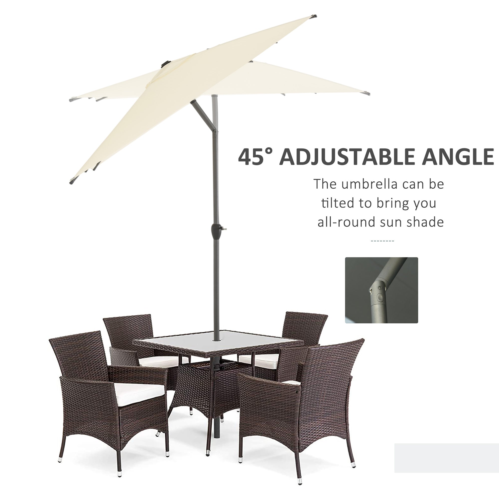 Outsunny 3 x 2m Garden Parasol Umbrella, Outdoor Market Table Umbrella with Aluminium Pole & Crank, Rectangular Tilting Parasol Sun Shade Canopy, Beige 